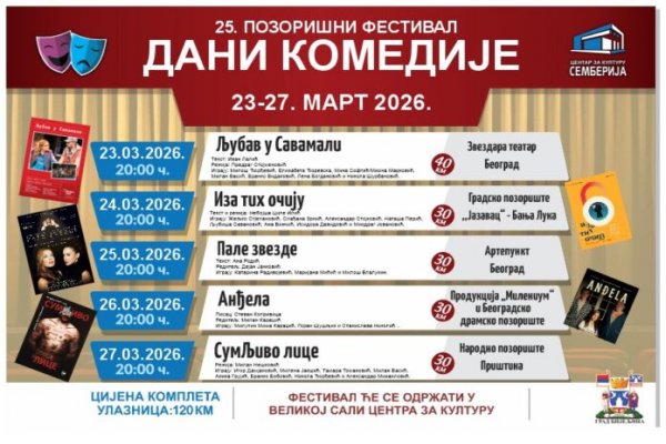 25. позоришни фестивал “Дани комедије“ од 23. марта на сцени Центра за културу “Семберија“